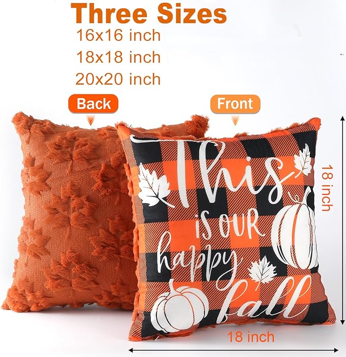TOYPOPOR Fall Decorations 2 Packs Double Sided Throw Pillow Covers Rust Red Soft Faux Fur Maple Leaf Pillow Case Autumn Harvest Thanksgiving Indoor Outdoor Home Decor for Living Room Porch Couch 18x18