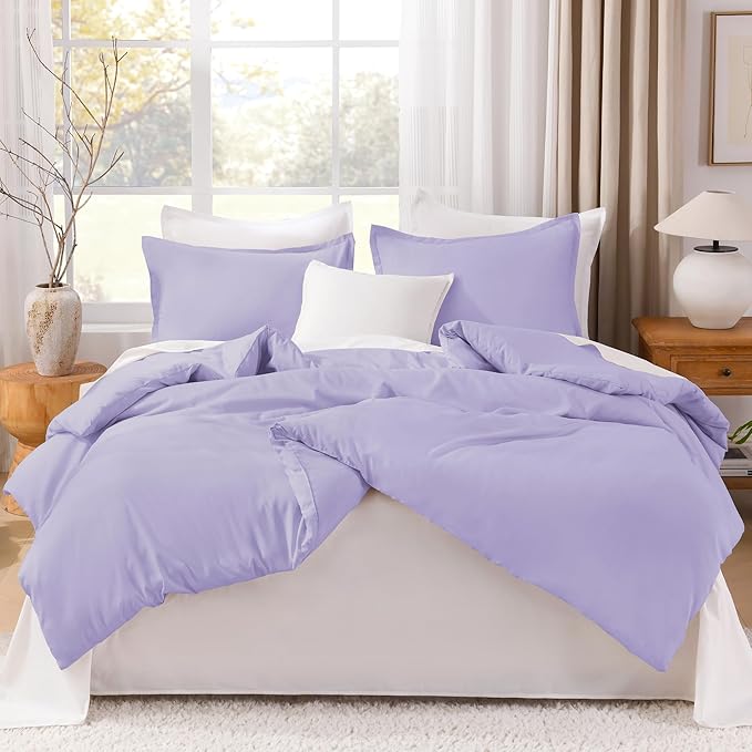 Litanika Lavender Comforter Twin/Twin XL Size, 2 Pieces Boho Lightweight Solid Bedding Comforter Set, All Season Fluffy Bed Set (66x90In Comforter & 1 Pillowcase)