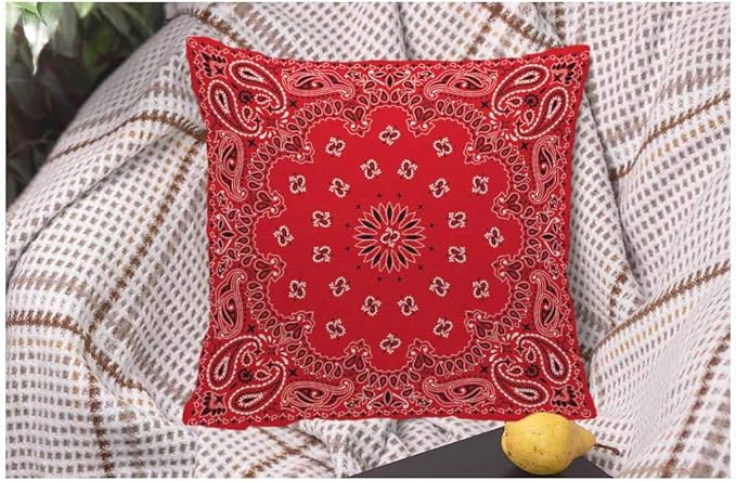 WONDERTIFY Throw Pillow Cover Case Orange Bandana Pattern Black and White Ornaments,Soft Pillow Case for Decorative Bedroom/Livingroom/Sofa/Farm House - Cushion Covers Couch Pillow 18x18 Inch