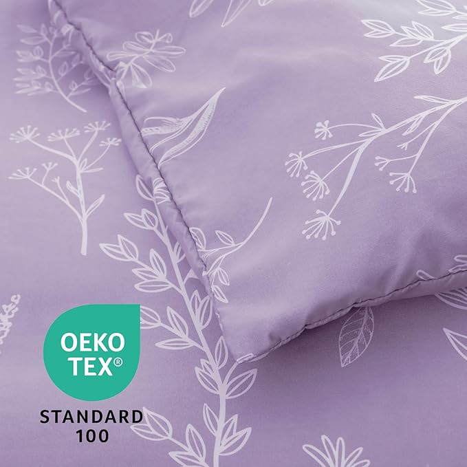 MUXHOMO Lavender Purple Bed in a Bag Queen 7 Pieces, Queen Comforter Set Reversible Botanical Flowers Design, Ultra Soft & Breathable Bedding Sets with Comforter, Sheets, Pillowcases & Shams