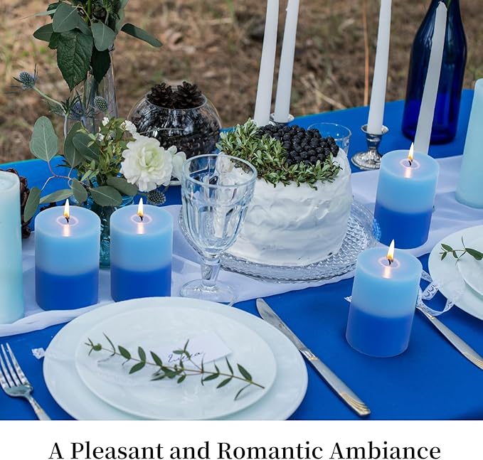 KONNI Blue Layered Pillar Candles Set of 3, 3"x 4" Unscented Pillar Candles Bulk, 39 Hours Long Burning Candles, Smokeless&Dripless Large Round Candle for Wedding, Home Decoration, Parties, Dinner