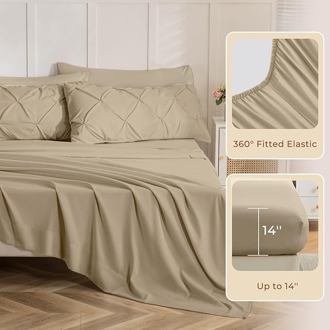 Sasttie Twin XL Comforter Set, 5-Piece Bed in a Bag, Pintuck Bedding Sets for All Season, Includes Comforter, Flat Sheet, Fitted Sheet, Pillowcase and Pillowsham, Dark Linen