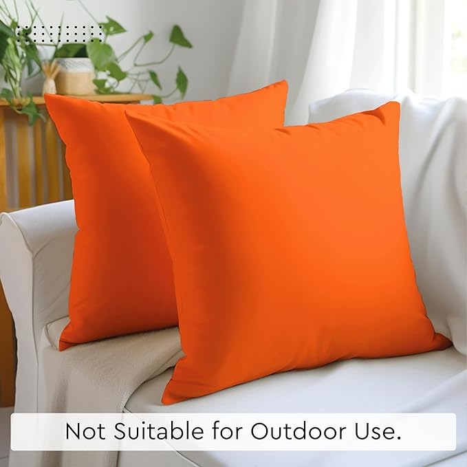 Encasa XO Throw Pillow Covers 16x16 in Set of 2 Orange | No Inserts | Cotton Pillow Covers for Living Room, Bed, Sofa, Couch | Decorative Cushion Covers with Improved Zippers