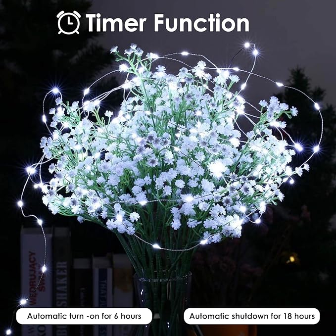 2-Pack Fairy Lights Battery Operated with Remote, Waterproof 66FT 200 LED Battery String Lights Outdoor Indoor, 8 Modes Twinkle Lights with Timer for Bedroom Wedding DIY Christmas Decor (Cool White)