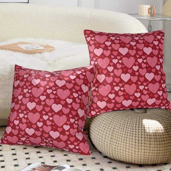 Valentines Throw Pillow Covers - Red Heart Love Pillow Cover 20x20 Pink Mother's Day Anniversary Cushion Cases Set of 2 for Home Porch