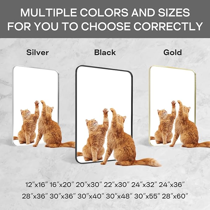 Wall Mount Mirror for Bathroom, Brushed Gold Metal Framed Rounded Corner Rectangular Vanity Mirror (20" x 30", Gold)