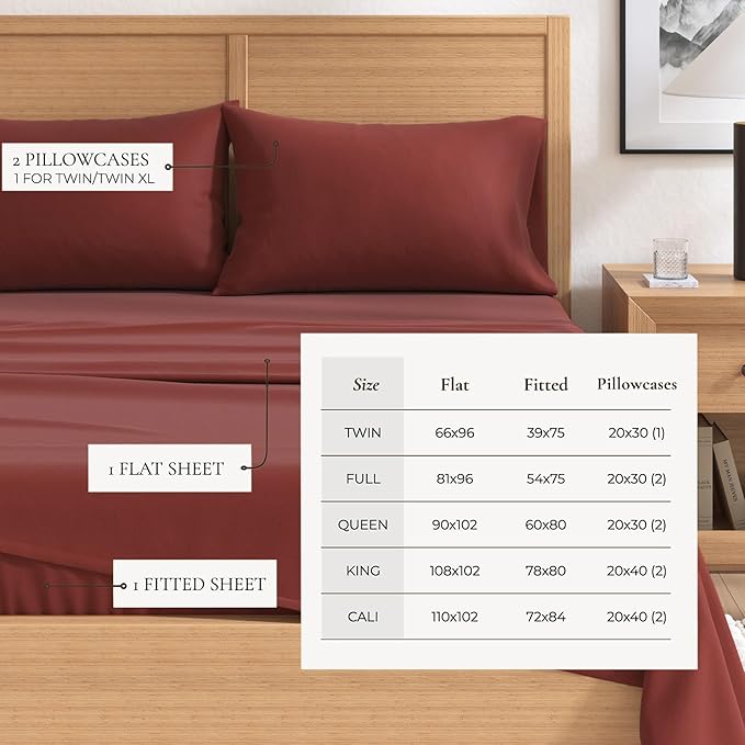 Great Bay Home Flannel Sheet Set Full Size - 100% Turkish Cotton, Double-Brushed, Winter Bed Sheets - Ultra-Soft, Cozy, 4-Piece Bedding Set (Cranberry)