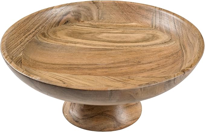The Fine Living Co. Wooden Fruit Bowl, 12 inch Large Serving Platter for Dessert, Round Serving Bowl for Cake, Snacks, Acacia Wood Bowls for Centrepiece, Wedding, Natural, 12"x2"