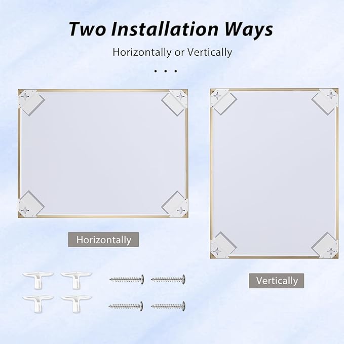 24x32 Inch Brass Bathroom Mirror for Wall, Aluminum Frame Rectangle Rectangular Vanity Mirror, Modern Large for Bedroom, Living Room, Horizontal or Vertical