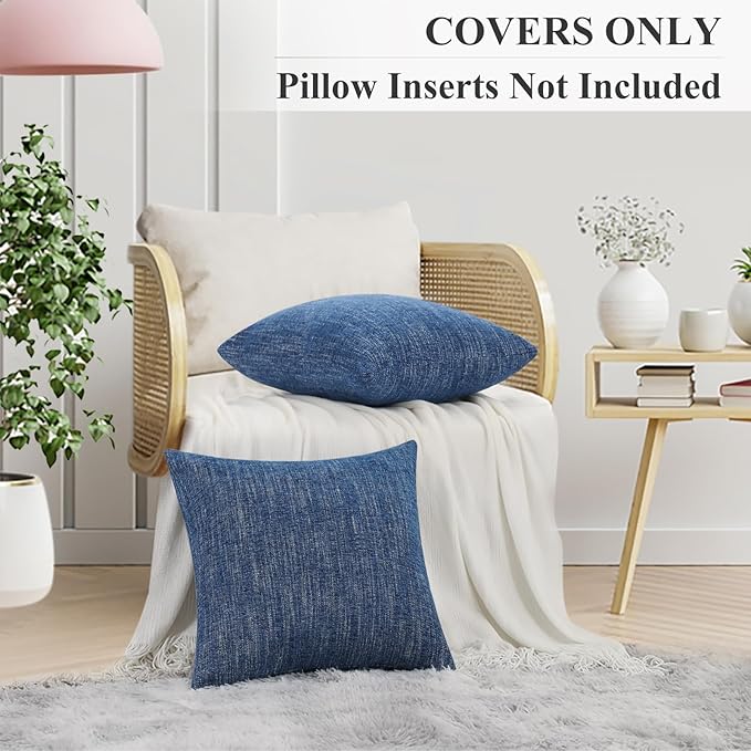 decorUhome Chenille Decorative Throw Pillow Covers 24x24 Set of 2, Farmhouse Textured Square Neutral Solid Accent Pillow Covers for Couch Sofa Bed Living Room Home Decor, Navy Blue