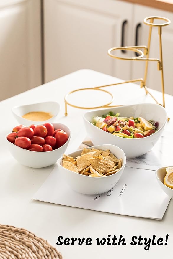 LAUCHUH 3 Tier Serving Stand Serving Dishes for Entertaining Porcelain Oval Bowl Set Tiered Serving Tray for Fruit, Vegetable, Nuts, Salad, Chip Dip Bowl Set for Thanksgiving, Christmas, Gold