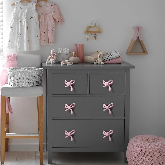 16 Pcs Bow Knobs for Dresser Matel Bow Drawer Knobs Vintage Dresser Handles Cabinet Drawer Pulls for Home Bedroom Kitchen Cabinets Hardware Cupboard (Pink,Classic Style)
