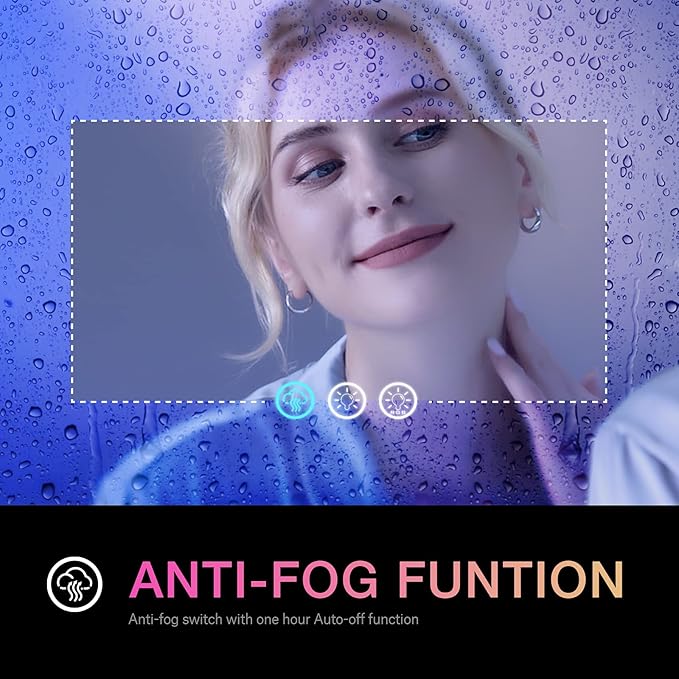 LOAAO 60”X30“ RGB LED Bathroom Mirror with Lights for Bathroom, Anti-Fog, Dimmable，Multiple Light Modes, RGB Backlit + Front Light, Memory Function, Tempered Glass