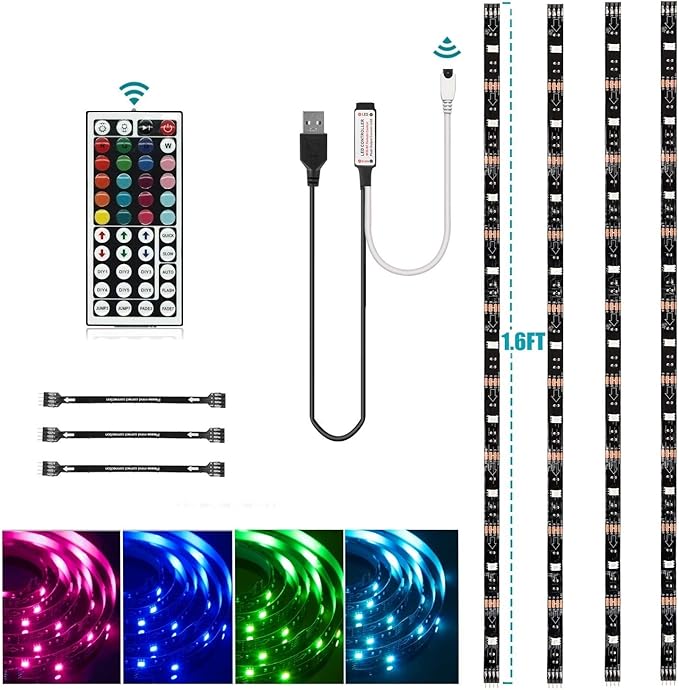 HOUHUI USB LED Strip Lights Kit, 4 Pre-Cut 1.64ft/6.56ft RGB LED Light Strips, Color Changing TV Backlights with Remote, RGB 5050 Bias Lighting for TV, PC, Monitor, Home Theater, DIY Decoration