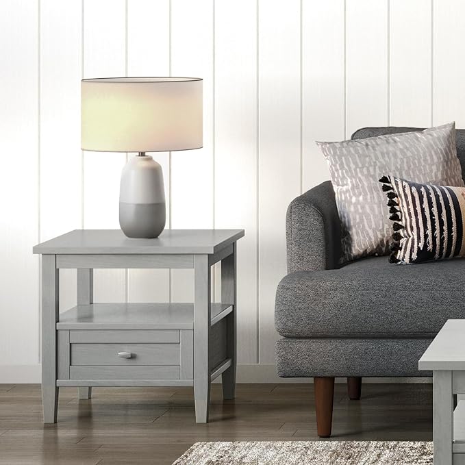 SIMPLIHOME Warm Shaker SOLID WOOD 20 Inch Wide Rectangle Transitional End Side Table in Fog Grey, For the Living Room and Bedroom