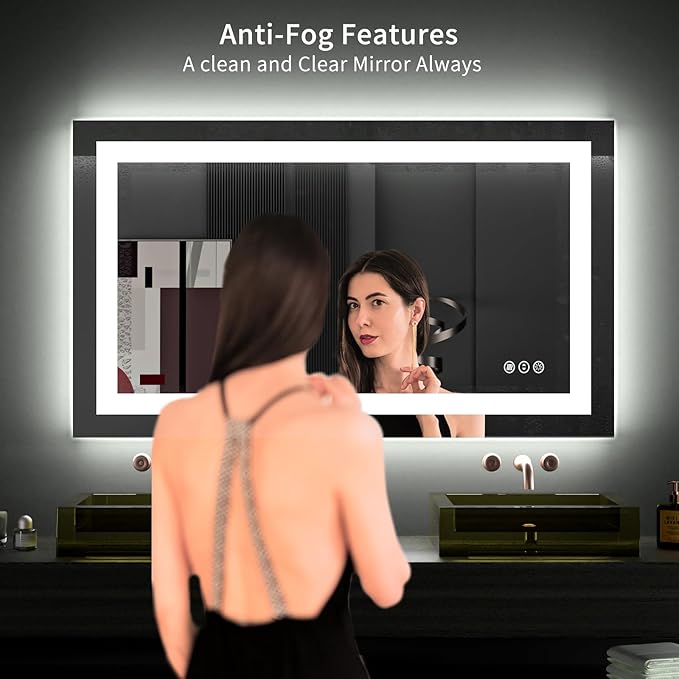 LOAAO 40X24 LED Bathroom Mirror with Lights, Anti-Fog, Dimmable, Backlit + Front Lit, Lighted Bathroom Vanity Mirror for Wall, Memory Function, Tempered Glass (Safe to Use)