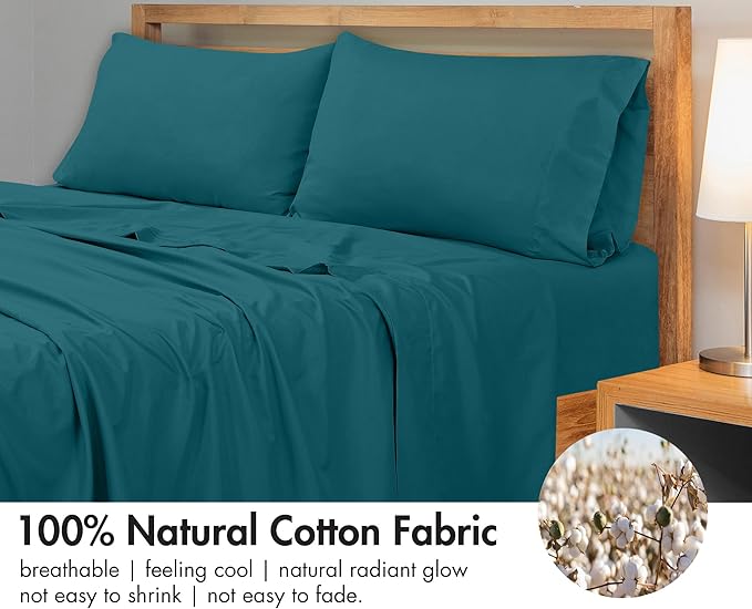 Royale Linens 300 Thread Count 100% Long Staple Combed Cotton Flat Sheet - Super Soft - Top Sheets - California King Flat Sheet Sold Separately - Breathable, Cool & Crisp Sheets Only (Cal King, Teal)