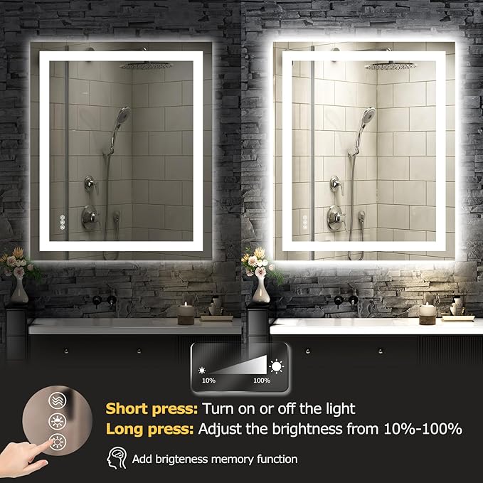 30X36 LED Bathroom Mirror with Lights, Anti-Fog, Dimmable, Backlit + Front Lit, Smart Bathroom Vanity Mirror, Memory Function, Shatterproof, Tempered Glass (Horizontal/Vertical)