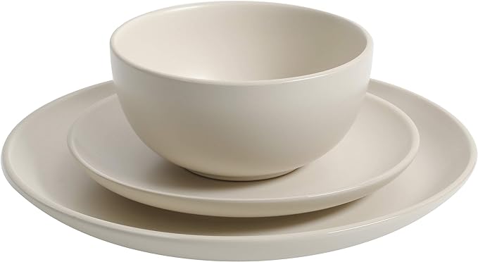 Gibson Home Rockaway Round Stoneware Dinnerware Set, Service for 4 (12pcs), Cream
