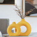 Yellow Ceramic Vase Set of 2 - Yellow Vase for Home Decor, Round Boho Vases for Pampas Grass and Flowers Decor, Modern Living Room, Bedroom, Fireplace, Farmhouse, and Centerpieces