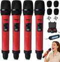Pyle Portable UHF Band Receiver System, 4 Channel Wireless Microphone System Independent Channel Controls, RF Signal LCD Indicator, Digital Audio Microphone Set with 4 Handheld Microphones
