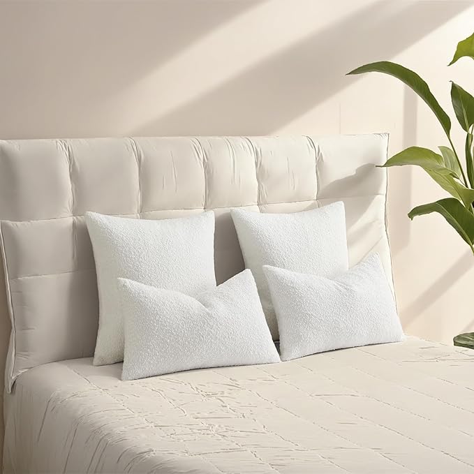 HAUSSY Set of 2 26x26 Decorative Throw Pillow Covers, Soft Cozy Euro Pillow Shams Textured Boucle, Home Decor for Couch Bed Living Room, White