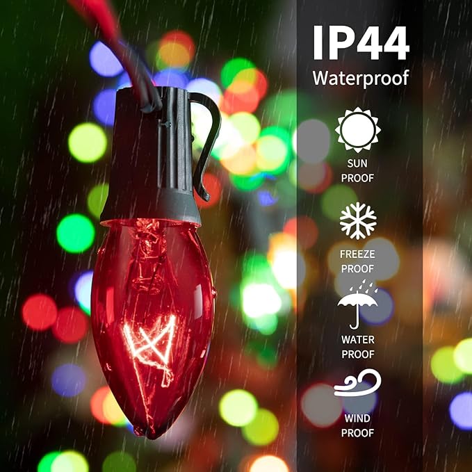 50-Pack C7 Replacement Christmas Light Bulbs, C7 Commercial Grade Incandescent Light Bulbs for Outdoor Indoor Holiday Christmas String Lights, E12 Candelabra Base, 5 Watt