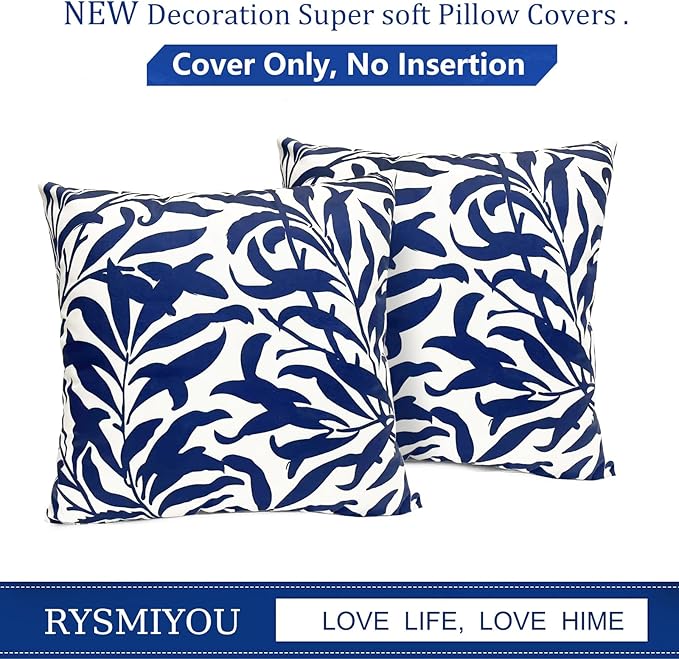 Decorative Throw Pillow Covers Set of 2 Blue Pillow Covers 18x18 inch Short Plush Couch Throw Pillow Cases Floral Throw Pillows,Farmhouse Outdoor Pillow Covers for Sofa Bed Living Room Car
