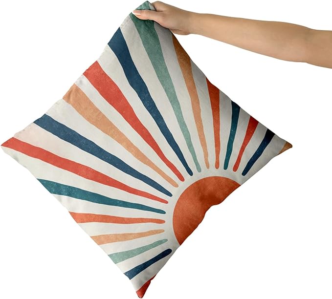 Giwawa Summer Pillow Covers 18x18in Set of 2 Colorful Boho Sun Sunset Sunrise Decorative Cotton Pillow Cases Sunshine Rainbow Stripes Throw Cushion Covers for Sofa Couch Bedding Patio