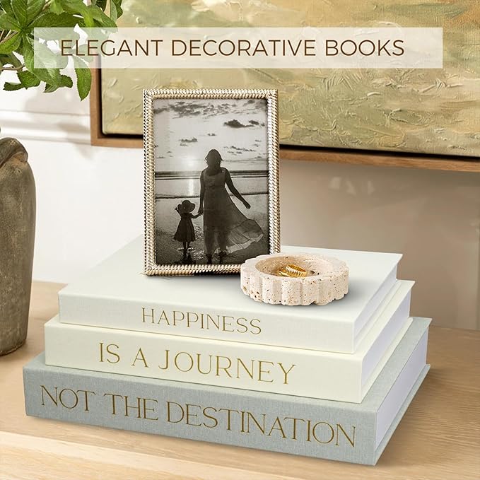 Set of 3 Linen Decorative Books for Home Decor,Modern Faux Decor Book Stack for Decoration,Aesthetic Books for Coffee Table/Bookshelf/Mantel Decor,Photo Storage or Keepsake Box for Decor