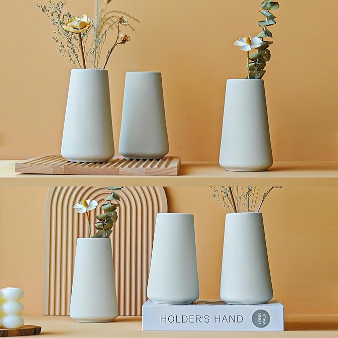 Modern White Small Ceramic Vase Set of 6 for Living Room Bedroom 5.9'' Minimalist Fresh Flower Vases for Home Decor Office Fireplace Centerpieces Nordic Style Gift for Fake Plant 6 Pack