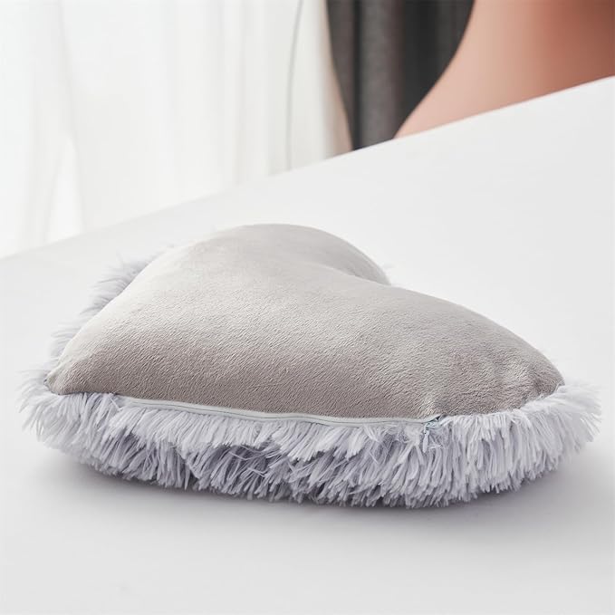 MOOWOO Fluffy Heart Pillow, Shaggy Plush Faux Fur and Sherpa, Cute Soft Throw Cushion Valentines Day Decor for Mothers Day, Christmas Decorations,Love Heart Shaped Throw Pillow