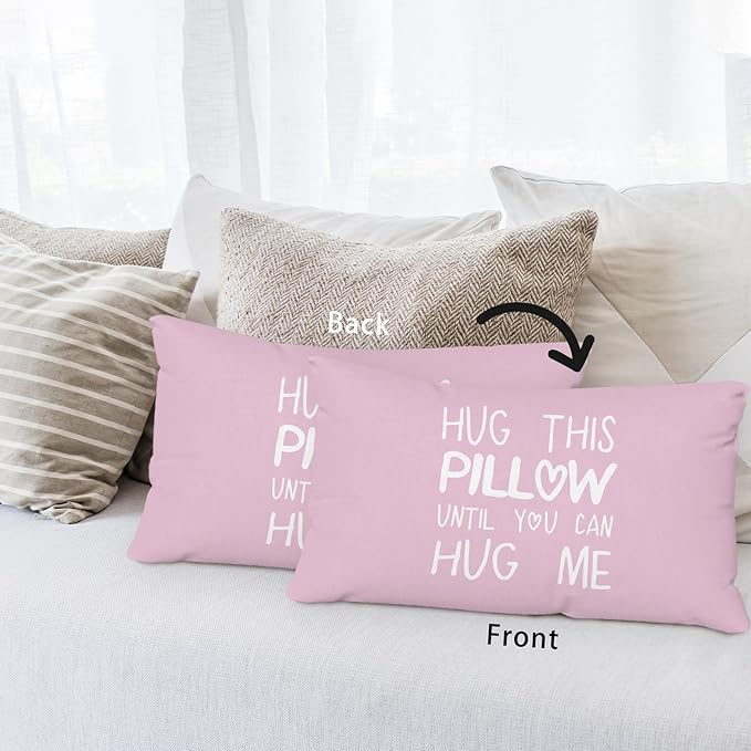 Sufamb Hug This Pillow Until You Can Hug Me Throw Pillow Covers Decor for Bedroom,12''x20'' Pillow case, Boyfriend Girlfriend Birthday Gifts，Long Distance Relationships Gifts（Purple）(20x12in)