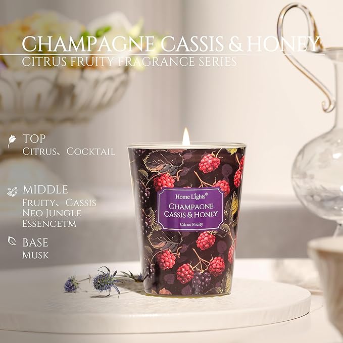 HomeLights Scented Candles for Women & Men, 6.7oz Candle Jars Aromatherapy Single Wick Candle, Ideal for Eclectic Mixed Styles Home Decor and Gifts, Champagne Cassis & Honey