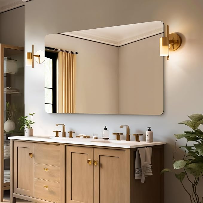 Mirrorons 48 x 30 Frameless Bathroom Mirror, Rounded Corner Bathroom Vanity Mirror, Modern Wall Mounted Vanity Mirror for Living Room, Bedroom, Bathroom, Entryway (Horizontal/Vertical)
