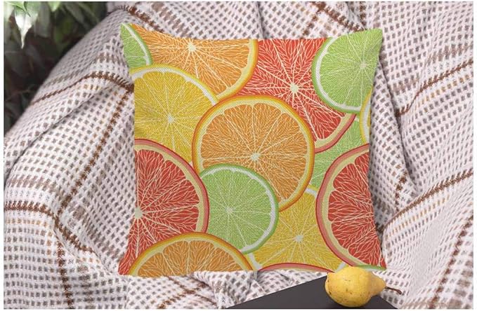 Wondertify Throw Pillow Case Cover Summer Citrus-Fruit Of Grapefruit Lemon Orange Red - Soft Linen Pillow Case for Decorative Bedroom/Livingroom/Sofa/Farm House - Cushion Covers Couch pillow 18x18Inch