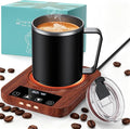 Coffee Mug Warmer & Mug Set for Desk, 36W Electric Coffee Cup Warmer with 16oz Cup, 9 Temp Settings Auto Shut Off Heated Mug Plate for Home Office Desk Accessories, Gifts for Women Men, Wood