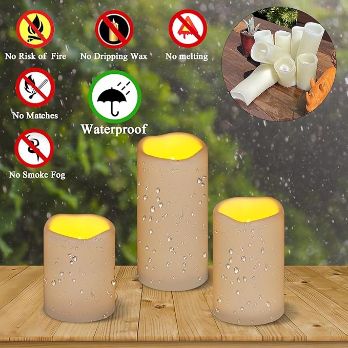 Flameless Candles 4" 5" 6" Set of 9 Ivory Waterproof Pillars 3" Diameter Battery Operated Flickering Candles Include 10-Key Remote Timer Function 400+ Hours by 2 AA Batteries (9 Pack)