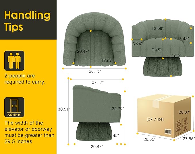360 Degree Sherpa Swivel Cuddle Barrel Accent Sofa Chairs, Round Teddy Armchairs with Wide Upholstered, Furry Boucle Reading Chair for Living Room, Bedroom, Office, Waiting Rooms (Green)