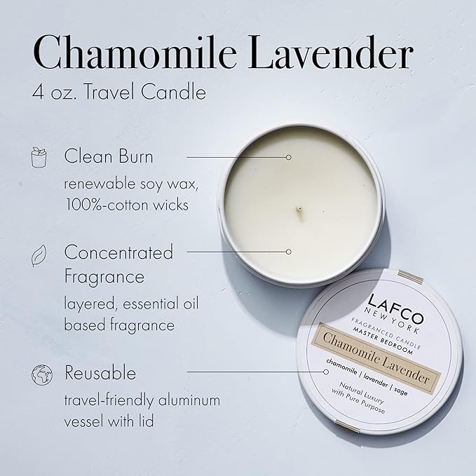 LAFCO New York Travel Candle, Chamomile Lavender - 4 oz - 20-Hour Burn Time - Made in The USA