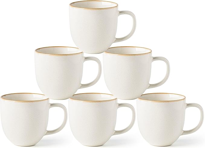 AmorArc 12oz Coffee Mugs, Ceramic Coffee Mugs set of 6 for Man, Woman, Dad, Mom, Modern Coffee Mugs with handle for Latte/Cappuccino/Milk/Cocoa. Dishwasher&Microwave Safe, White-Reactive Glaze