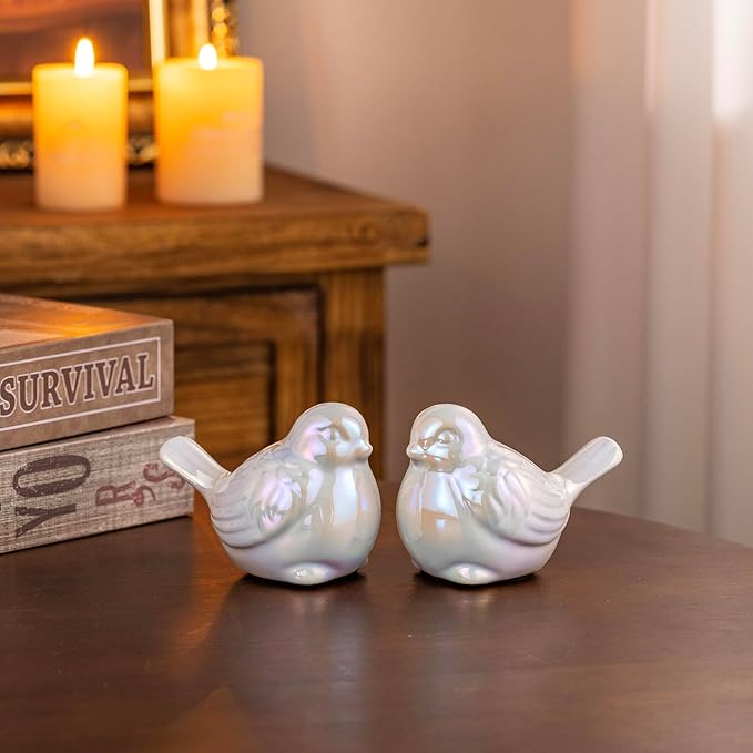 Set of 2 Colorful White Small Birds Statues Home Decor Modern Boho Style Figurine Decorative Ornaments for Living Room, Bedroom, Office Desktop, Cabinets, Shelf
