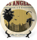 XISUNYA 6 Inch Decorative Plate, Vintage Tableware Plate, Los Angeles City from California Birds Vacation Journey Design Print Ceramic Wall Hanging for Home Office Party Dinner Table Decor