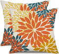 DFXSZ Orange Yellow Flower Pillow Covers 20x20 Inch Set of 2 Fall Throw Pillows Outdoor Waterproof Decor for Living Room Sofa Patio Funiture Garden Floral Polyester Pillow Covers 012E20