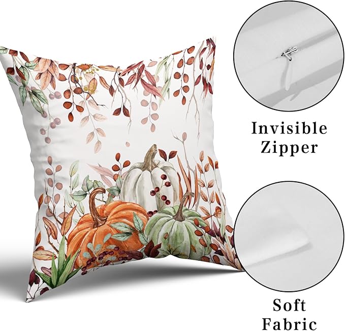 Giwawa Fall Pillow Covers Set of 2 20x20 Inch Orange Green Pumpkins Autumn Leaves Thanksgiving Cushion Covers Farmhouse Decorative Double Sided Throw Pillowcases for Indoor Outdoor Holiday
