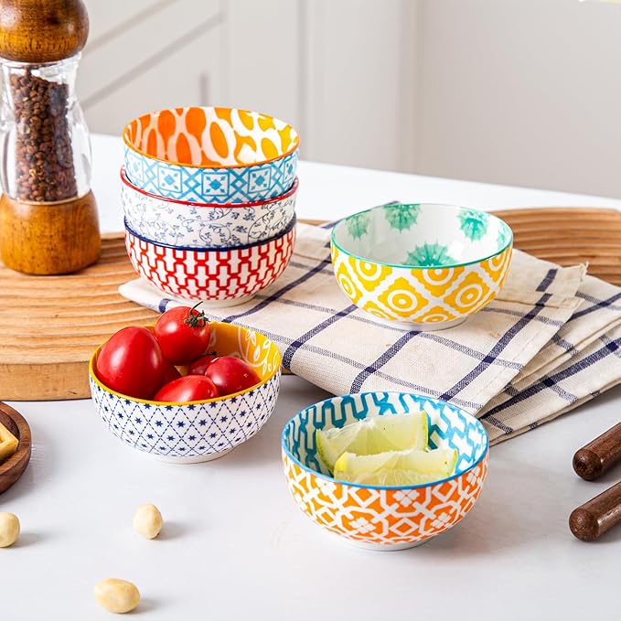 Ceramic Dipping Bowls Set - 4 Oz Small Dessert Bowl 3.5 Inch Porcelain Small Bowls for Side Dishes, Snack, Yogurt, Appetizer - Microwave Dishwasher Safe - Set of 6 - Assorted Colors