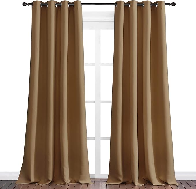 NICETOWN Sleek Blackout Curtains 90 inches Length for Windows, Noise Reducing and Block Draft Panels for Door Doorway Laundry Office Luxury Decor Theme (2 Panels, Gold Brown, W55 x L90 -Inch)