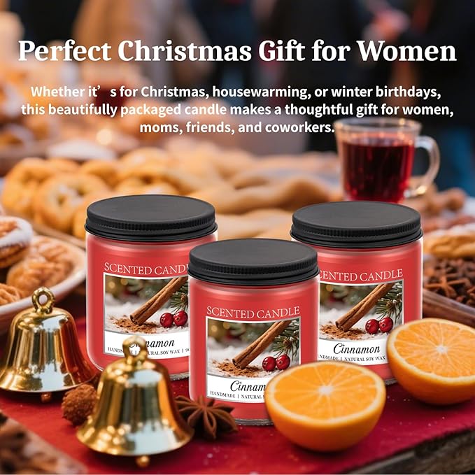 Homsolver Cozy 9OZ Cinnamon Candle Scented Strong, Christmas Candles Cinnamon Stick Apple Scented with 50+ Hours of Burn Time, Fall & Winter Christmas Candles Gifts & Hoilday Home Décor