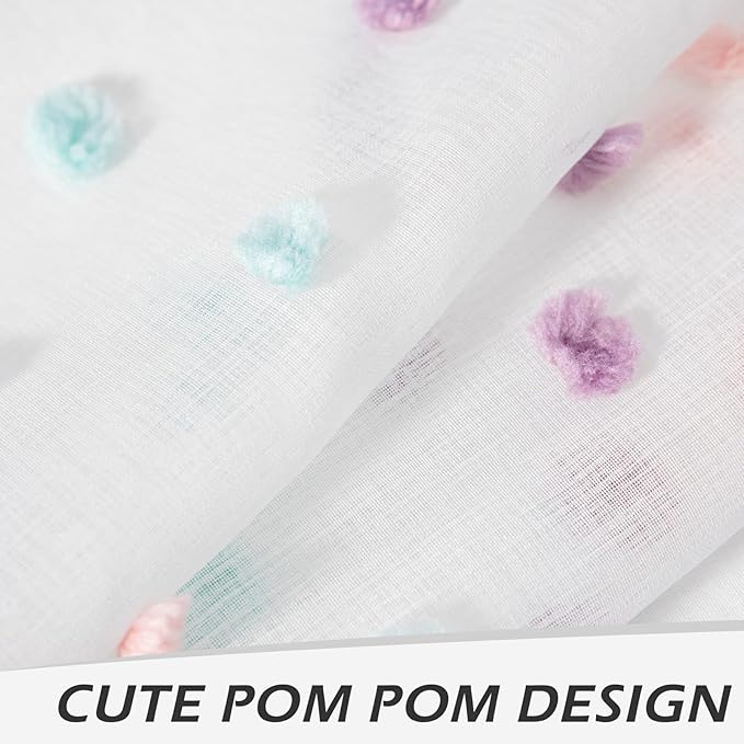 MYSKY HOME 72 Inch Long Pom Pom Sheer Curtains for Boys Bedroom Rainbow Curtain for Baby Nursery Door 2 Panels Light Filtering Rod Pocket Semi Window Drapes 38 x 72 Inch