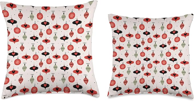 Scandinavian Vintage Christmas Ornament Pattern Red Green Throw Pillow